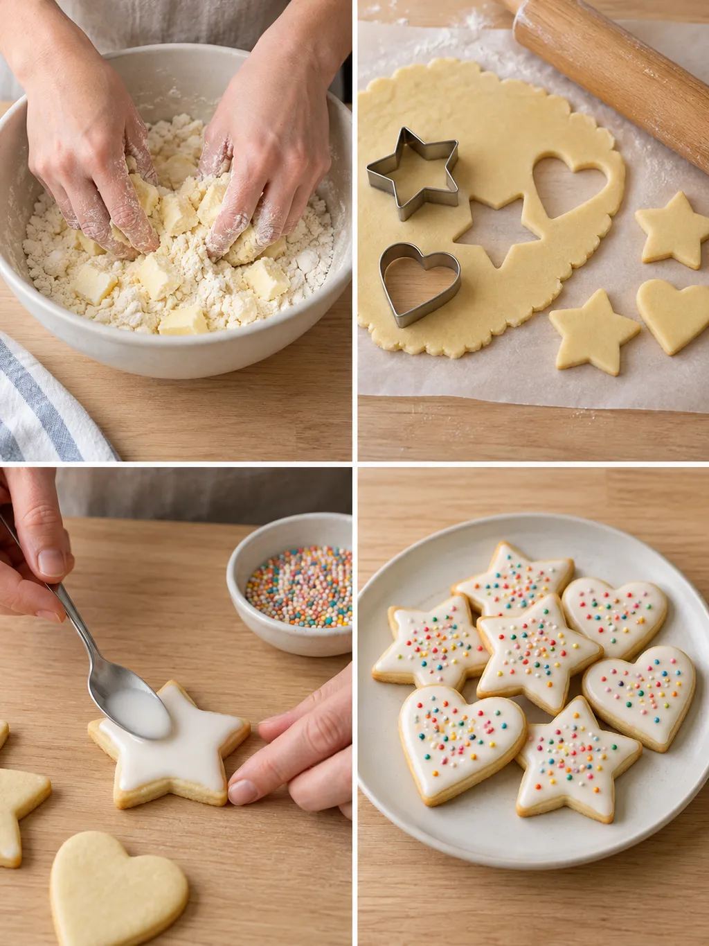Butterteig zubereiten, Sterne ausstechen, glasieren und fertige Butterplätzchen servieren