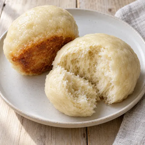Dampfnudeln mit goldbraunem Butterboden und aufgebrochener heller Hefekrume