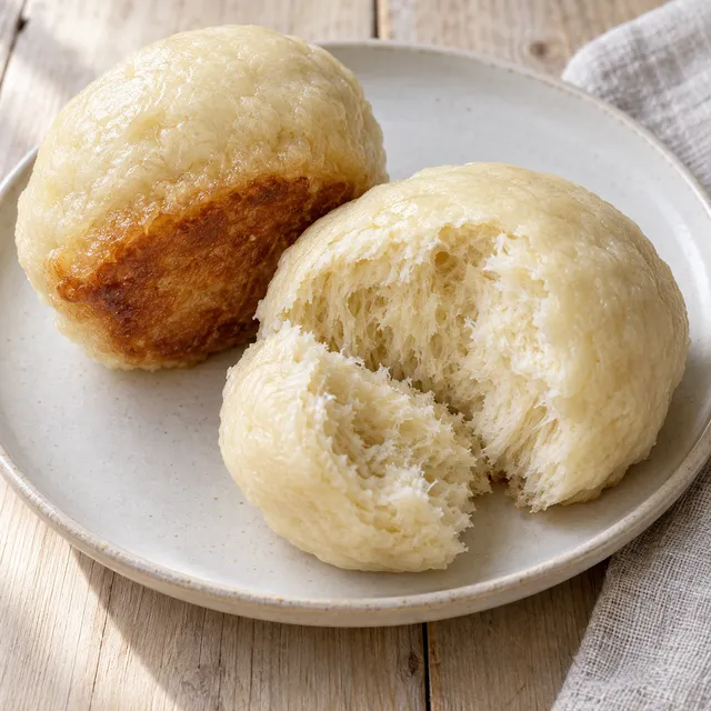 Dampfnudeln mit goldbraunem Butterboden und aufgebrochener heller Hefekrume