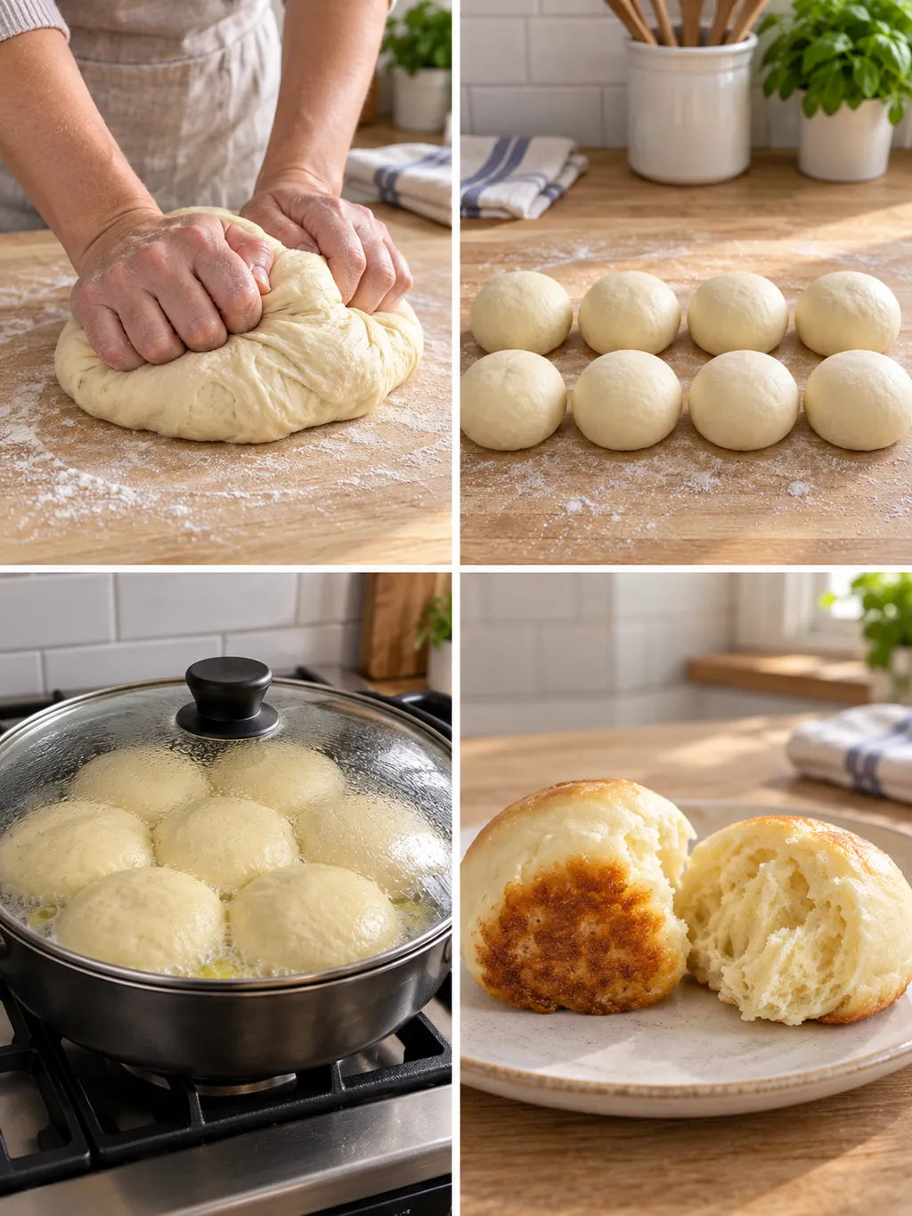 Dampfnudelteig kneten, Kugeln formen, zugedeckt garen und fertig servieren