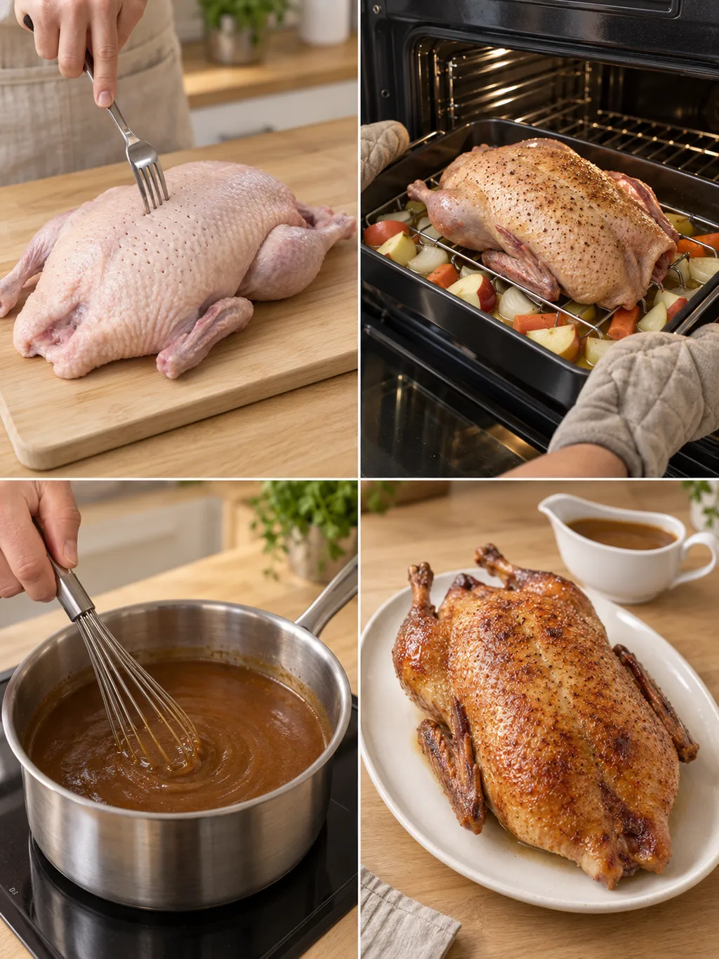 Entenbraten vom Vorbereiten der Haut über das Braten bis zur fertigen Ente mit Soße