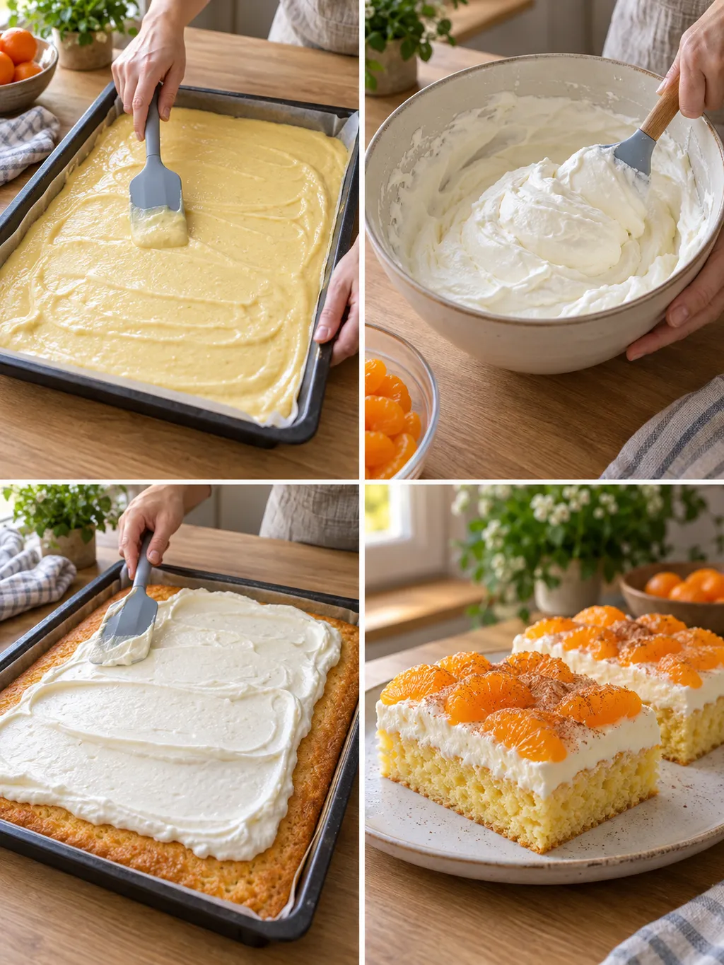 Fantakuchen zubereiten vom Teigverteilen über die Schmandcreme bis zum fertigen Stück