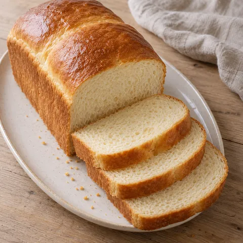 Selbst gebackenes Toastbrot mit goldbrauner Kruste und feinporigen Scheiben