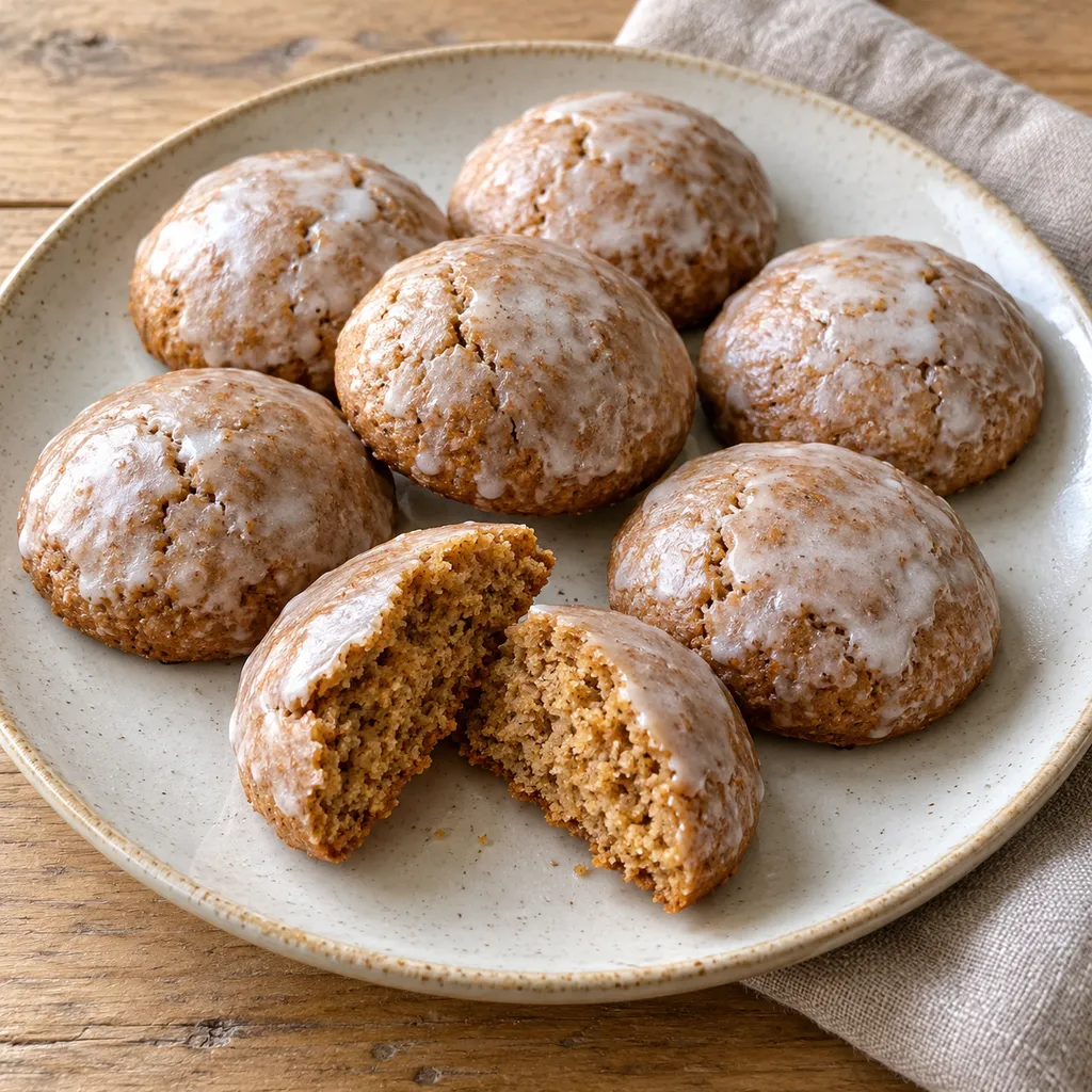 Weiche Honiglebkuchen mit dünnem Zitronenguss und goldbrauner Krume