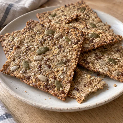 Dünnes Knäckebrot mit Sonnenblumenkernen, Kürbiskernen, Leinsamen und Sesam