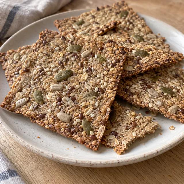 Dünnes Knäckebrot mit Sonnenblumenkernen, Kürbiskernen, Leinsamen und Sesam