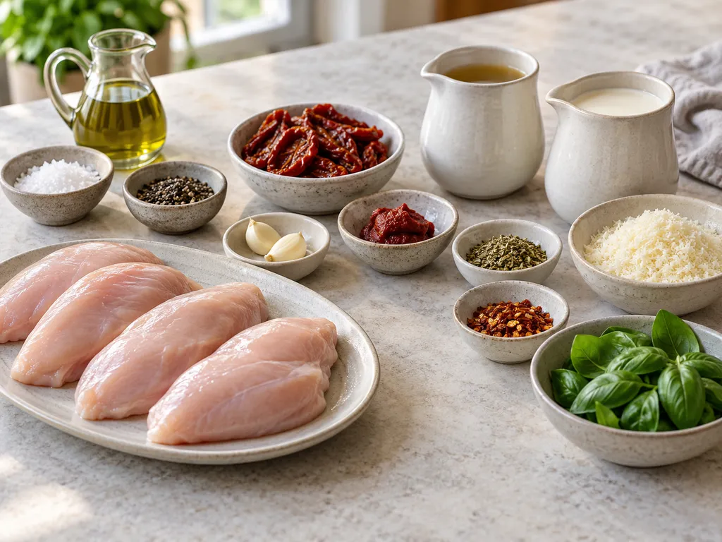 Hähnchenbrust, Parmesan, Sahne, getrocknete Tomaten und weitere Zutaten für Marry Me Chicken