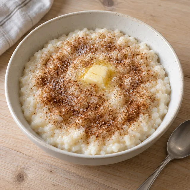 Cremiger Milchreis mit Zimtzucker und einem schmelzenden Butterflöckchen