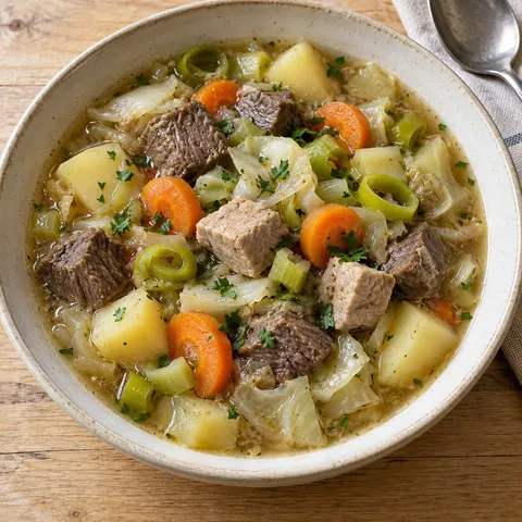 Pichelsteiner mit drei Fleischsorten, Kartoffeln, Möhren, Kohl und Petersilie