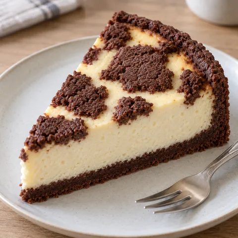 Russischer Zupfkuchen mit dunklem Kakaoboden, heller Quarkfüllung und Teigzupfen