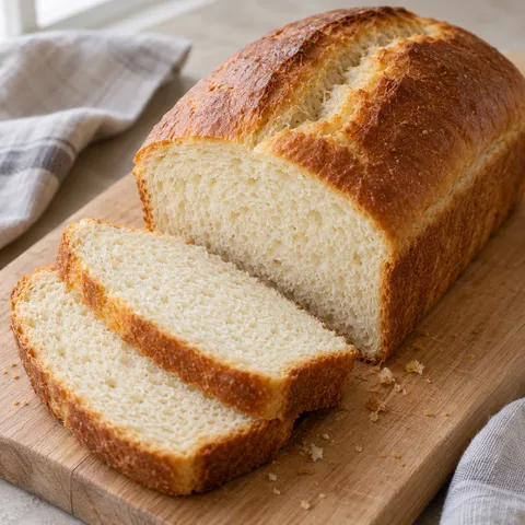 Kartoffelbrot mit goldbrauner Kruste und zwei Scheiben mit heller, feinporiger Krume
