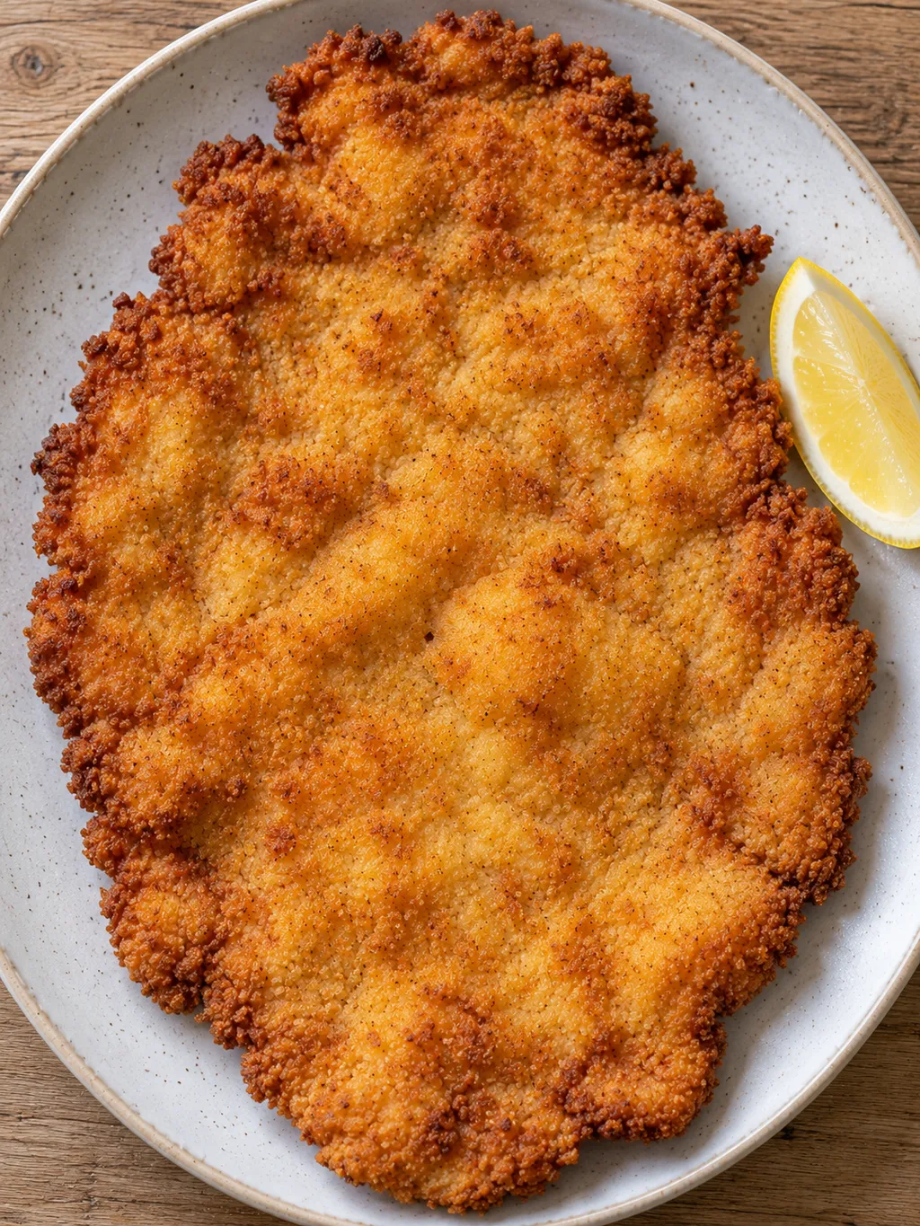 Knuspriges Schweineschnitzel mit goldgelber Bröselpanade und Zitronenspalte