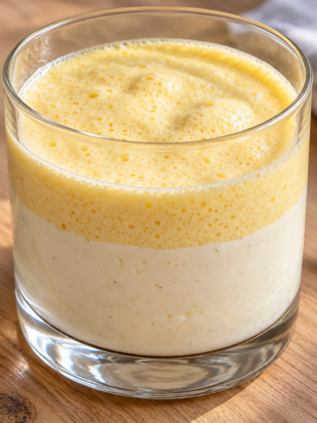 Zweifarbige Welfenspeise mit luftiger weißer Creme und feinporigem gelbem Weinschaum