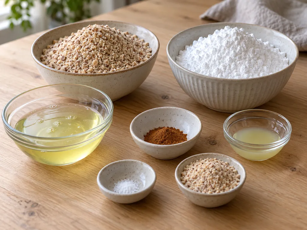 Eiweiß, Puderzucker, gemahlene Mandeln, Zimt, Zitronensaft und Salz für Zimtsterne